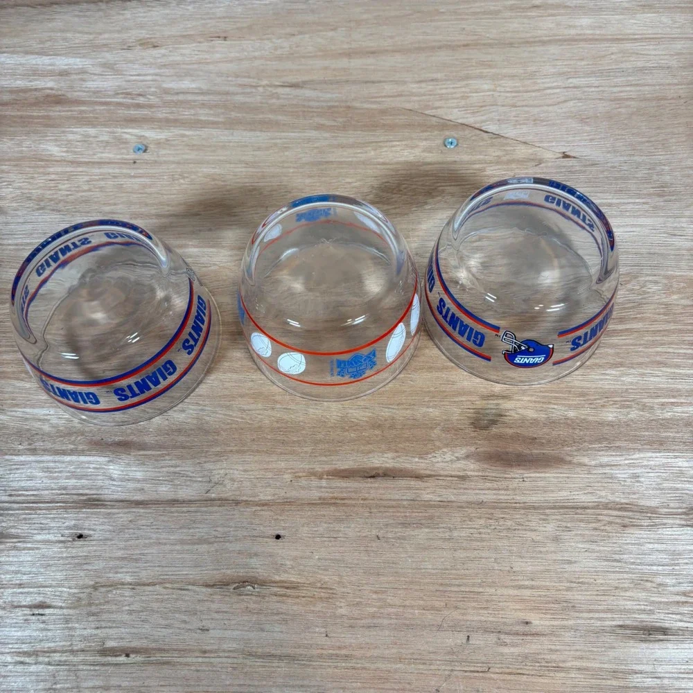 Vintage New York Giants NFL Glass Snack Bowls Set of 3 Super Bowl XXV 4 Inch